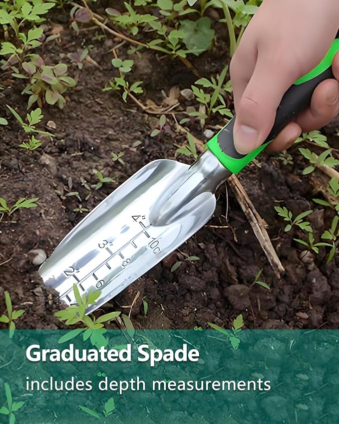3Pcs Garden Tools, Heavy Duty Cast-Aluminum Garden Tool Set with Hand Trowel, Transplant Trowel, Cultivator Rake, Soft Rubber Ergonomic Non-Slip Handle, Ideal Gardening Gifts for Home Gardeners
