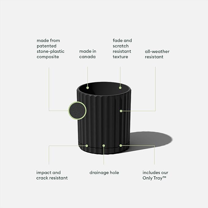 Veradek Demi Series Demi 6" Planter w/Tray, Black