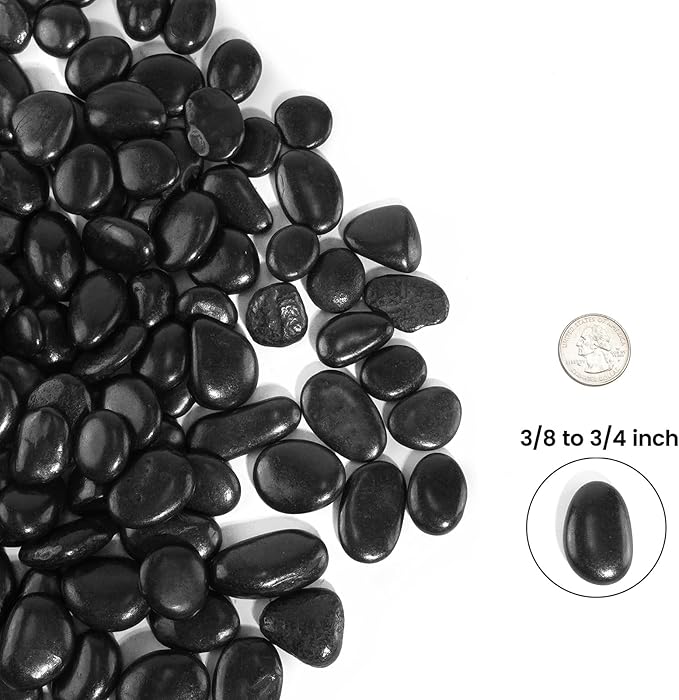 Stonecreek 24 LBS River Rocks (2 x 12 LBS Bags) – Natural Polished Decorative Pebbles, Garden Landscaping Stones for Planters, Vase Fillers, Succulent Pots, Fish Tanks & Terrariums, Black Medium