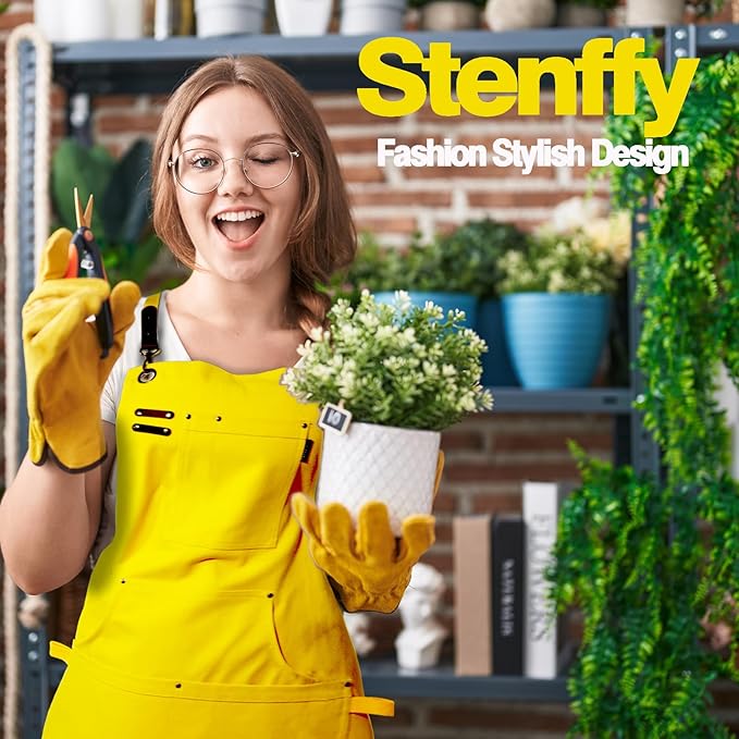 10 Pack Kitchen Aprons, Work Apron, Canvas, Multiple Pockets, Gardening, Painting, BBQ, Artist, Carpenter, Sizes M to XXL, Yellow