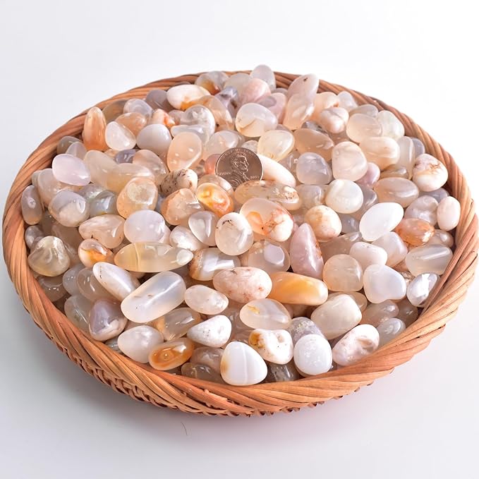 Polished Sakura Agate Crystals - 72 Pcs, 0.5" 10 oz Handpicked Natural Tumbled Gemstones Rocks, Pebbles for Reiki, Chakra, Healing Home Decor