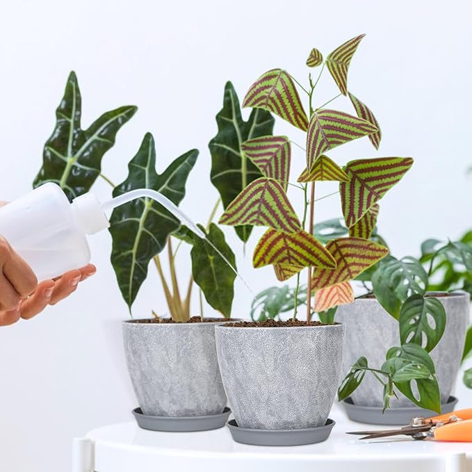 Set of 8 Plastic Planter, 10/9/8/7.5/6.5/5.7/5/4inch Plastic Planter, Flower Pot Indoor Decorative Large Plant Pot, Plant Pots Indoor with Drainage and Saucer for All House Plants (Set of 8)