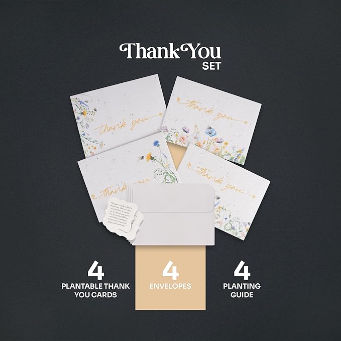 Thank You Set Greeting Card – Plantable Wildflower Seed Paper for Gifts, Special Events Like Mother's Day, and Other Milestone Celebrations