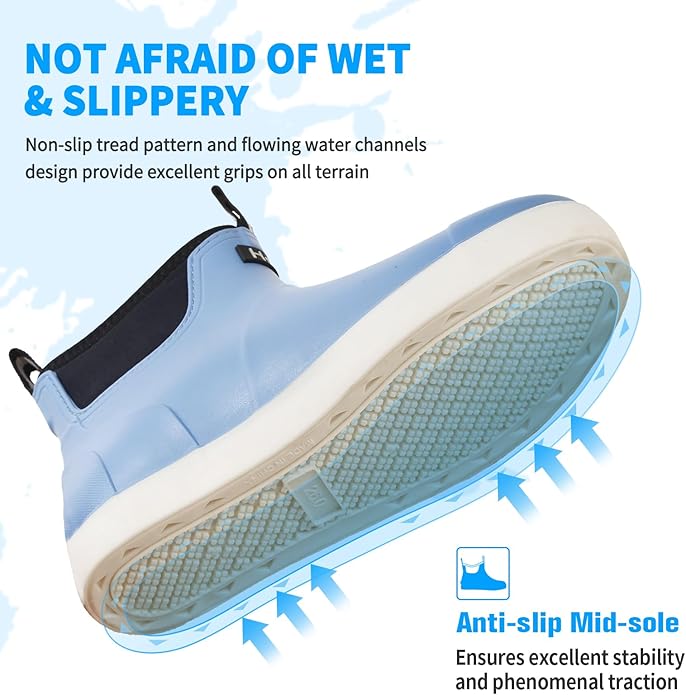 Mens Deck Boots, Saltwater Fishing Booties Rubber Waterproof Ankle Rain Boots, High-performance Footwear Chelsea Boots for Gardening Fishing Boating Camping Sailing