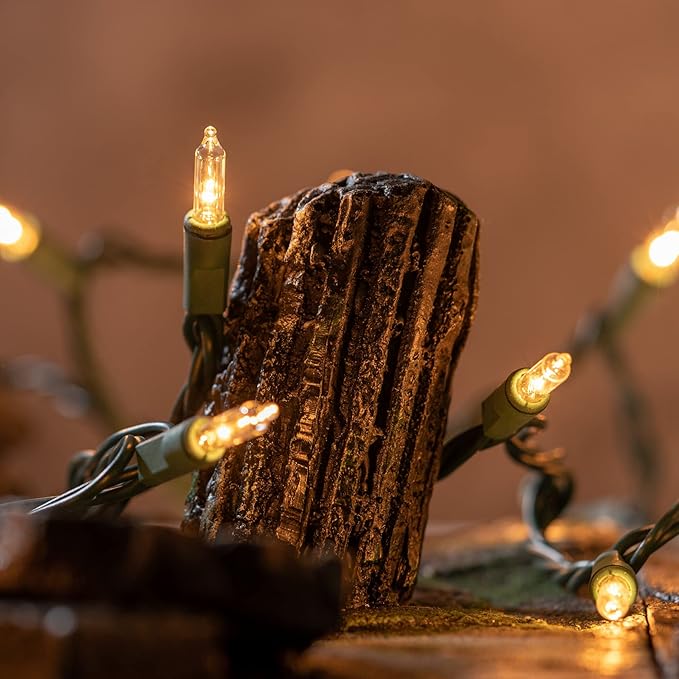 YULETIME 200 Clear Christmas Lights with Green Wire, Pack of 2 Strands of 21 ft 100 Count UL Certified Incandescent Mini String Light (Clear - Green Wire)