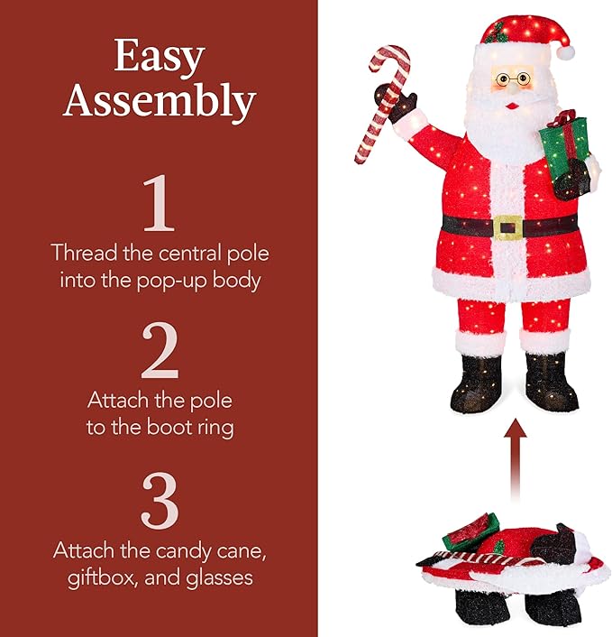 Best Choice Products 8ft Lighted Pop-Up Santa, Large Outdoor Christmas Holiday Decoration w/ 400 LED Lights, Twinkling Candy Cane, Gift Box, Hat