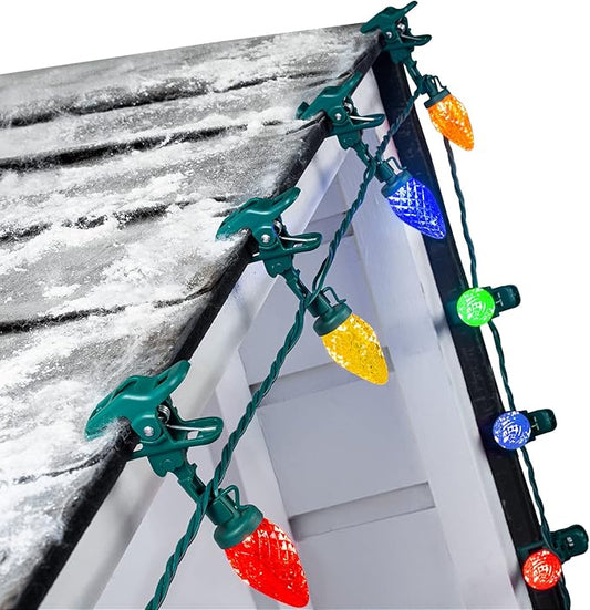 C9 LED Christmas Lights Outdoor, 68Ft 100 LED String Lights with Quick Clips, Commercial Grade Extendable Waterproof Outdoor Christmas Lights for House Outside Roofline Xmas Decorations, Multicolor
