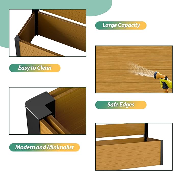 Vertical Screen Planter Bed - Raised Garden Box with Trellis for Climbing Plants, Durable Privacy Fence Planter for Outdoor, Patio, Deck Aluminum Frame, Yellow Teak with Base