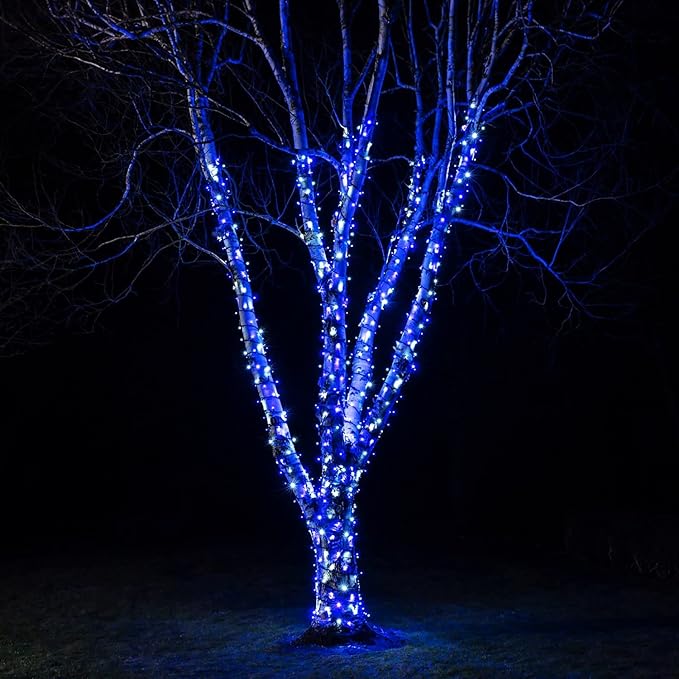 kemooie 300 LED Outdoor Christmas Lights, 99FT 8 Twinkle Modes Green Wire Fairy String Lights for Indoor Outdoor Christmas Tree Lights Wedding Party Decorations(Blue)