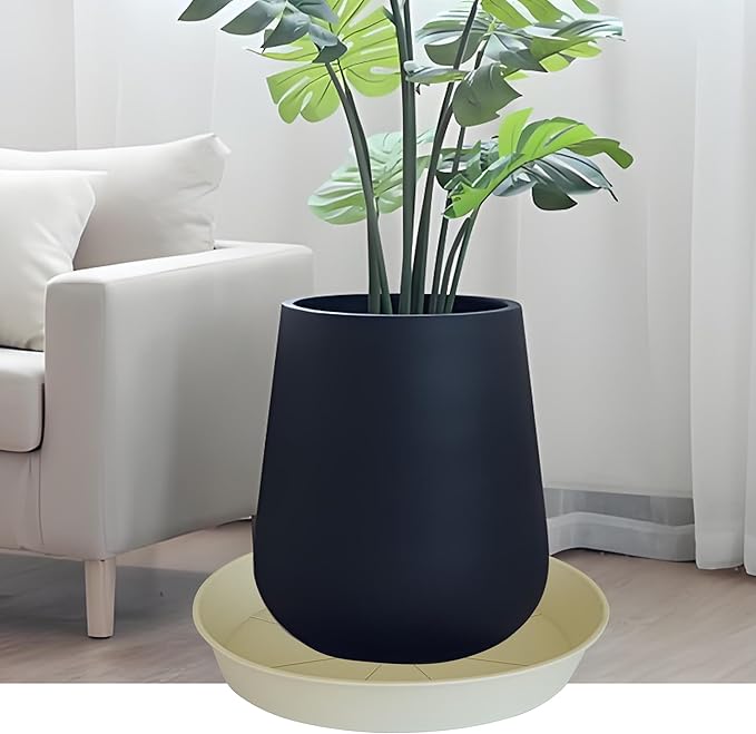 3 Pack of 20 22 inch Plant Saucer (19.2 Inch Base), 3.6" Depth Tray, Large Deep Garden Plastic Flower Planter Plant Trays for Indoors Outdoor Bath Bath (22", Beige)