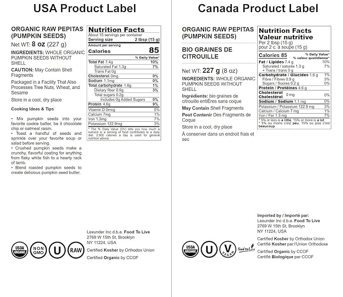 Food to Live Organic Raw Pepitas, 8 Ounces — Non-GMO, Pumpkin Seed Kernels, Unsalted, No Oil, No Shell, Vegan, Kosher, Bulk. Keto Snack.