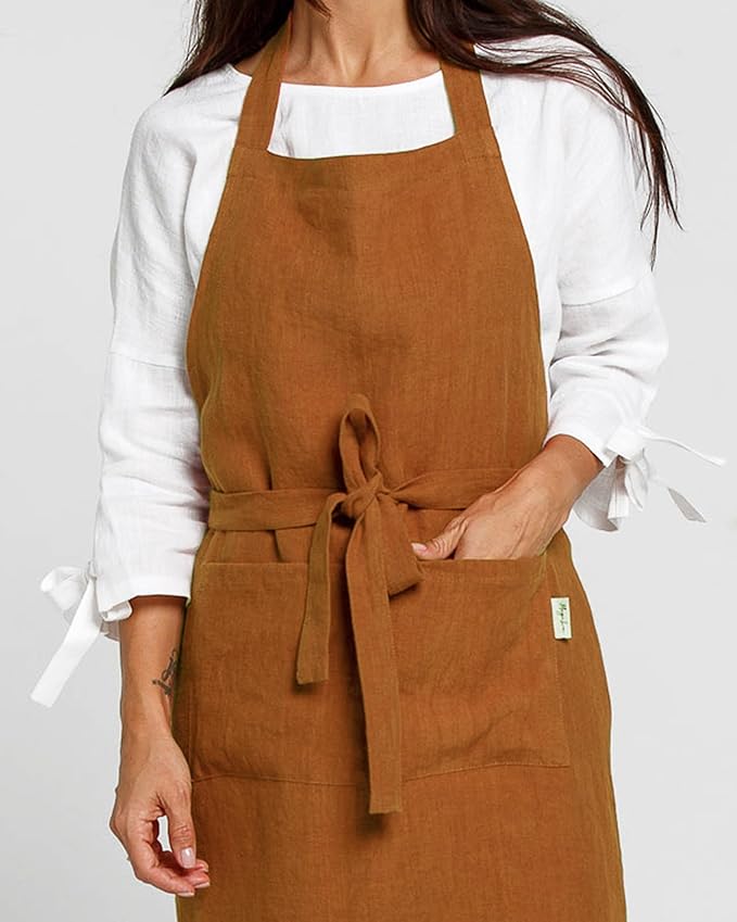 MagicLinen 100% Linen Apron - Cooking, Gardening, Grilling, Painting Apron with Pockets - Perfect for Women and Men