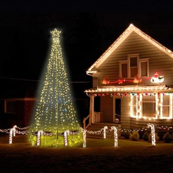 Outdoor Lighting Christmas Tree Lights 7.8Ft Cone Tall Star Topped Artificial Christmas Trees Arbol de Navidad Outside Decor for Xmas New Year Holiday WarmWhite/Green