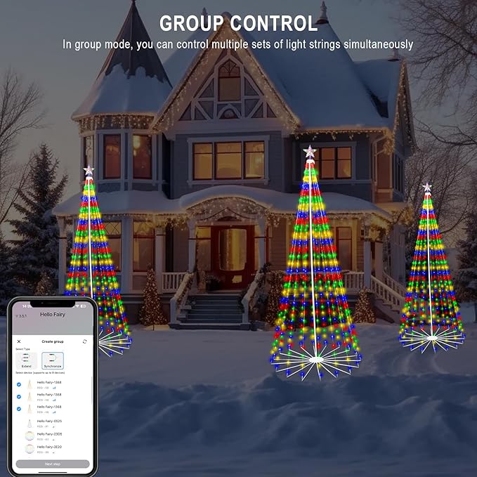 8FT 372LEDS Outdoor Christmas Tree Lights, Smart Cone Tall Pop Up with Star, Timer, Waterproof, APP & Remote, Music Sync, Multicolor/WarmWhite, Outside Xmas Yard Porch Decor