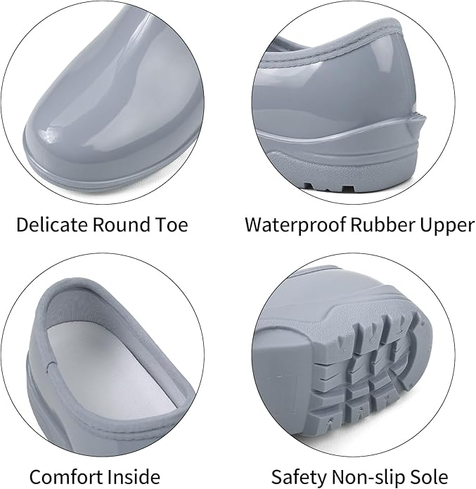 DKSUKO Waterproof Garden Shoe for Women Outdoor Slip-On Rain Boots Short Ankle Work Shoes and Garden Clogs with Comfort Insole
