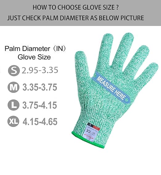 Cut Resistant Gloves, 1 Pair, Small, Green - Cut Proof Kitchen Gloves for Chef, Oyster Shucking, Fish Fillet Processing, Carving Wood and Gardening