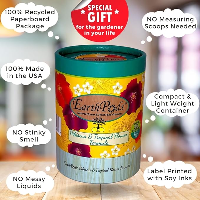 100 EarthPods - Bio Organic Hibiscus Fertilizer Spikes - Plumeria & Bougainvillea - Tropical Plant Food Sticks - Premium Formula - Hand Made in USA