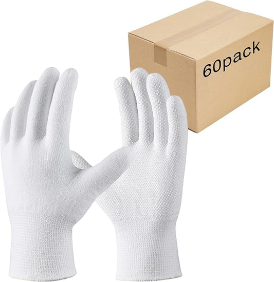COOLJOB 12/60 Pairs Cotton Work Gloves with Non-Slip Grip Dots, Breathable Lightweight Gloves for Construction Gardening