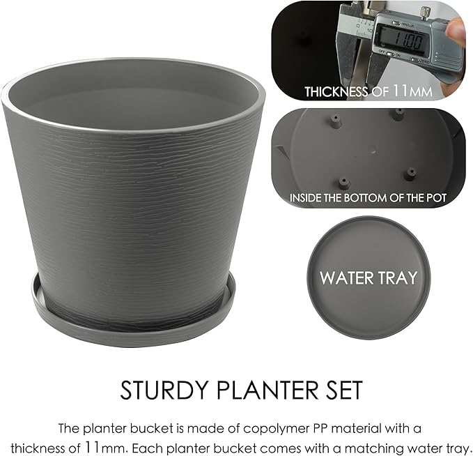 Kozyard 4Packs Round Planter Indoor Outdoor Plant Pots with Tray Collecting Water for Porch, Patio, Backyard Planters Modern Décor for Tall Plants, Flowers