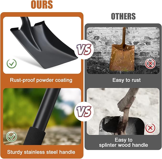 Shovel, Garden Shovels for Digging, 31” Small Spade Square Shovel with D-Handle Portable，Suitable for Car Snow Removal Trenching Kids Sand Beach Shovel Camping Gardening