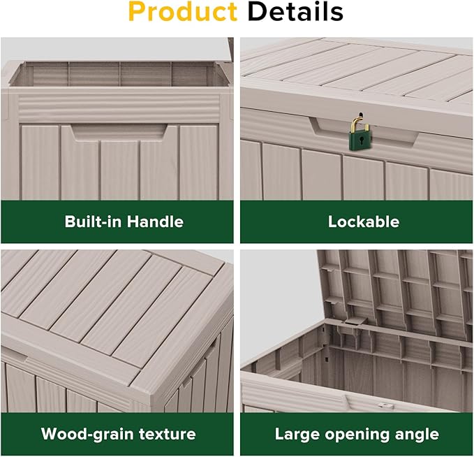 46 Gallon Outdoor Deck Box,Storage Lockable Waterproof Patio Furniture,Garden Tools,Cushions,Pool Accessories Outside Storage Resin Box(Grey)
