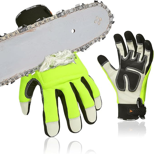 Vgo... Chainsaw Gloves,12-Layer Saw Protection on Left/Both Hand Back,Cow Leather Gloves,Touchscreen