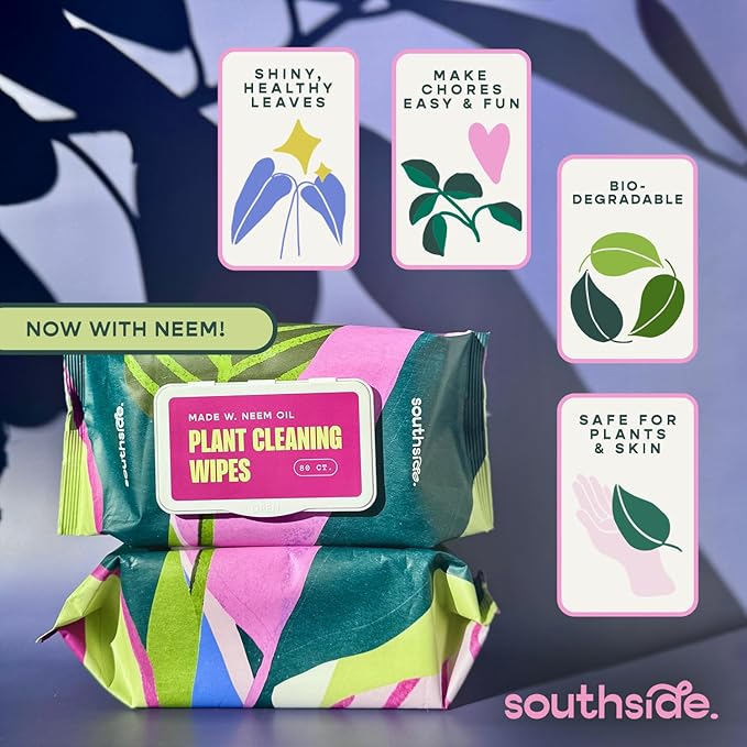 Plant Cleaning Wipes by Southside Plants - Gentle, Plant-Based Wipes for Shiny Leaves and Better Photosynthesis - Unscented, Extra Thick Waffle Weave Leaf Wipe for Indoor & Outdoor Plants - 80 Ct