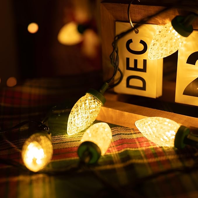 TW SHINE C9 Christmas Lights, 100 LED 66 FT Christmas String Lights Outdoor with 100 Spring Clips and Timer, Waterproof Connectable for Indoor Yard Xmas Tree House Decorations (Warm White)