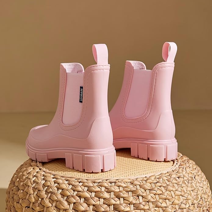 Short Rain Boots Women Waterproof Ankle Rainboots Fashion Chelsea Boots Non-Slip Garden Shoes for Outdoor Work Booties