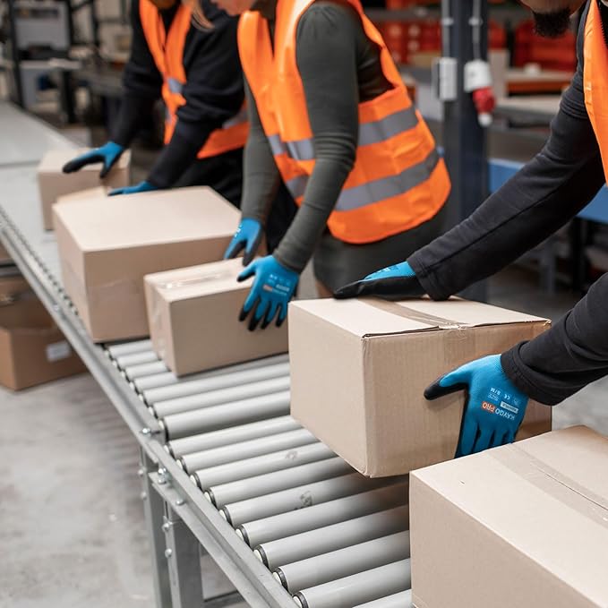 KAYGO Safety Work Gloves PU Coated for Men and Women- KG11P,60 Pairs,Seamless Knit Glove with Two Fingers Touchscreen,Ideal for General Duty Work (Blue,L)