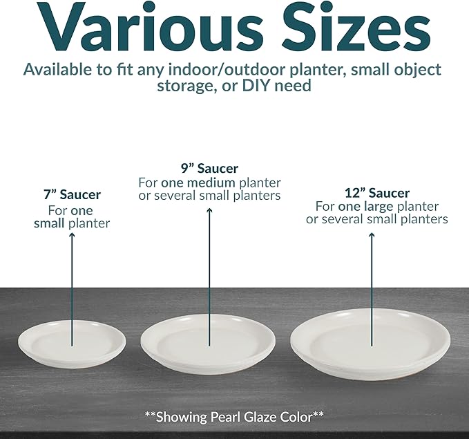 Sunnydaze 7-Inch Ceramic Plant Saucers - Plant Drip Trays for Outdoor Planter Flower Pot Drainage - Set of 2 - Seafoam