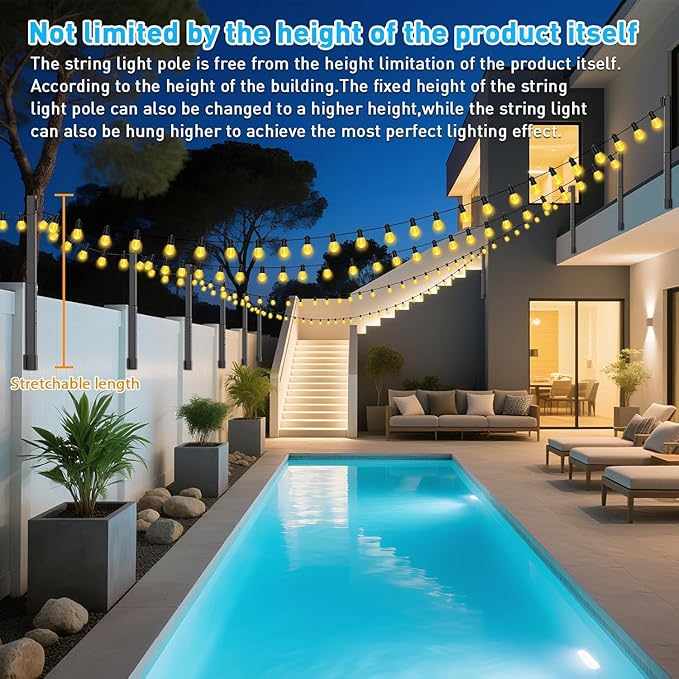 6 Pack String Light Poles,2.8Ft Metal Poles for Outdoor String Lights,Outdoor Light Poles with Post,Poles/Stand for Outside,Patio,Deck,Backyard,Garden Wedding,Party