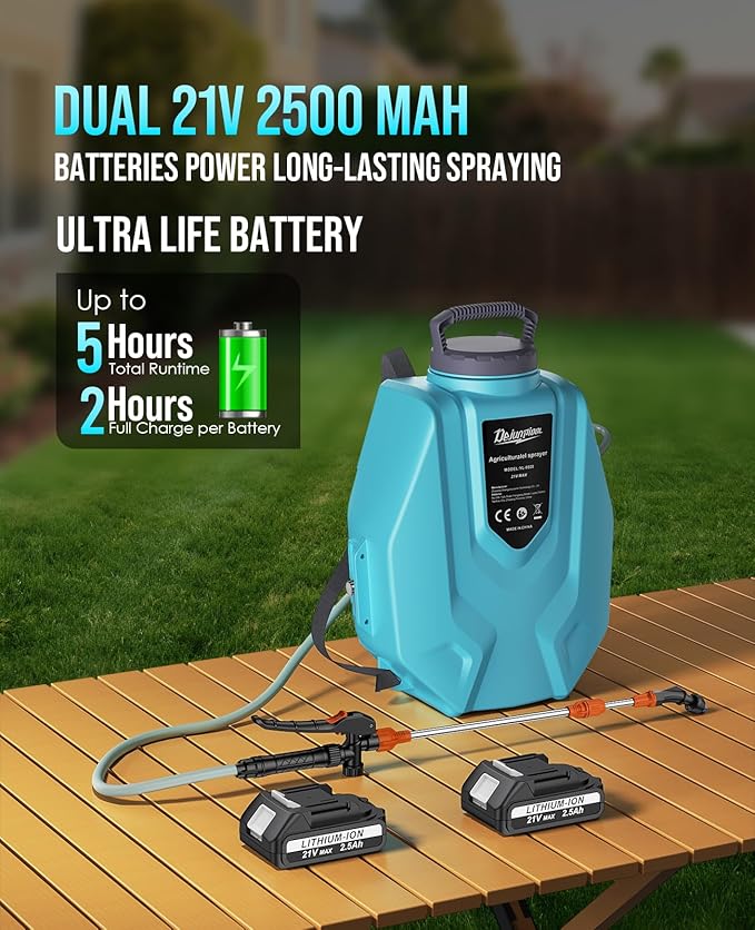 Battery Powered Backpack Sprayer 3.2 Gallon - 2x2500mAh Battery Garden Sprayer with 7 Nozzles & Telescopic Wand, Electric Backpack Weed Sprayer for Yard, Lawn and Garden