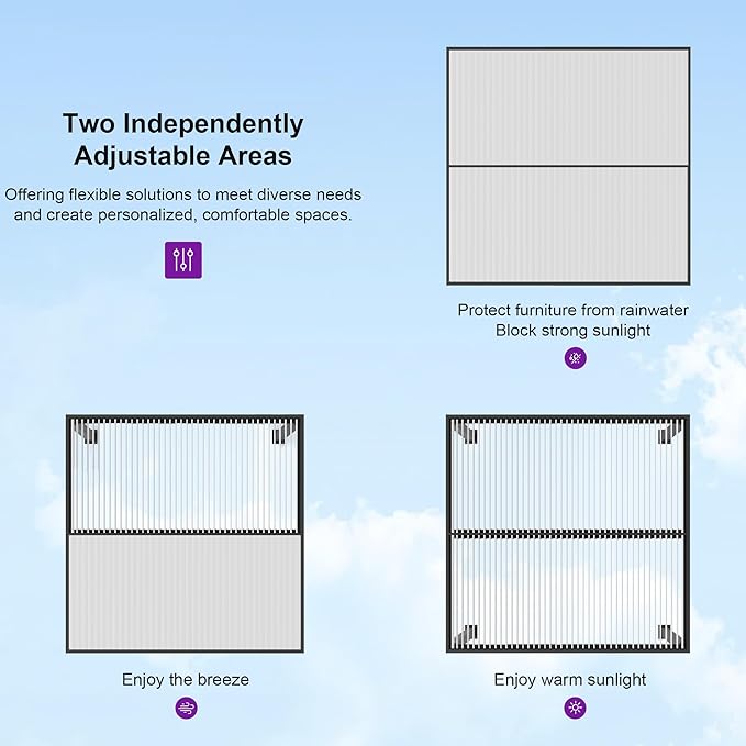 PURPLE LEAF Louvered Pergola 10' x 12' Outdoor Aluminum Pergola with Hidden Drainage System and White Adjustable Sun Shade Roof Patio Hardtop Small Pergolas with String Lights for Porch Patio Garden