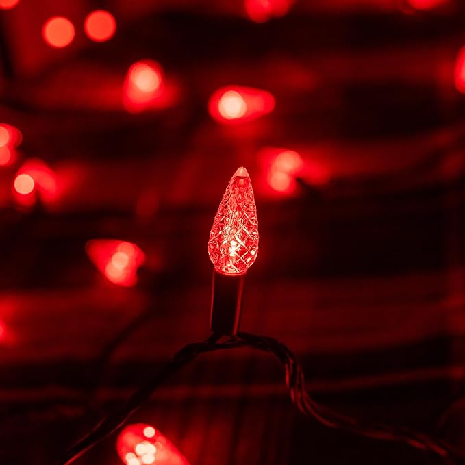 Dazzle Bright C6 Christmas String Lights, 200 LED 66 FT Waterproof Connectable String Lights with Timer, 8 Modes Christmas Lights for Indoor Outdoor Home Garden Yard Xmas Tree Decoration (Red)