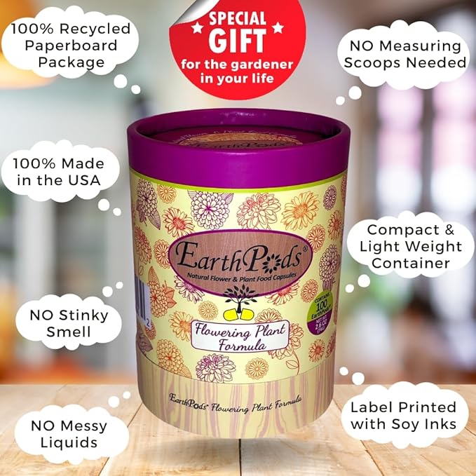 100 EarthPods - Premium Flower Fertilizer Spikes - Boost Blossoms (Great for Roses, Potted Annuals, Perennials, Flower Bulbs, Hanging Baskets) - Made in USA