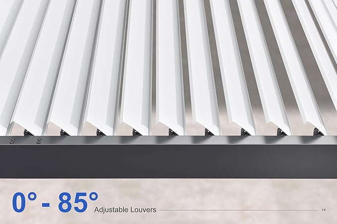 PURPLE LEAF Louvered Pergola 10' x 12' Outdoor Aluminum Pergola with White Adjustable Rainproof Roof Grey Frame Hardtop Gazebo for Patio Deck Garden