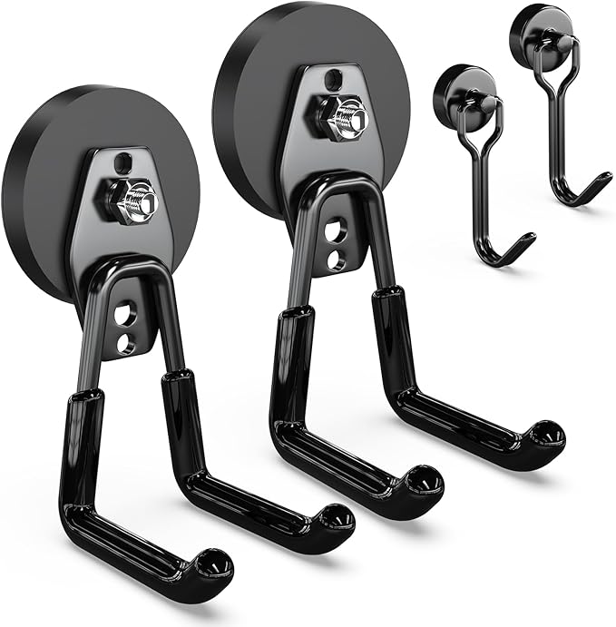 3-H Heavy Duty Magnet Garage Hooks 2 Pack, Large Strong Magnetic Hooks for Hanging Cordless Power Drill, Utility Magnetic Tool Holder for Metal Cabinet, Steel Pegboard, Toolbox, Garage(Black)