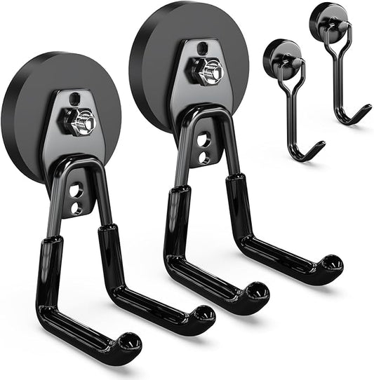 3-H Heavy Duty Magnet Garage Hooks 2 Pack, Large Strong Magnetic Hooks for Hanging Cordless Power Drill, Utility Magnetic Tool Holder for Metal Cabinet, Steel Pegboard, Toolbox, Garage(Black)