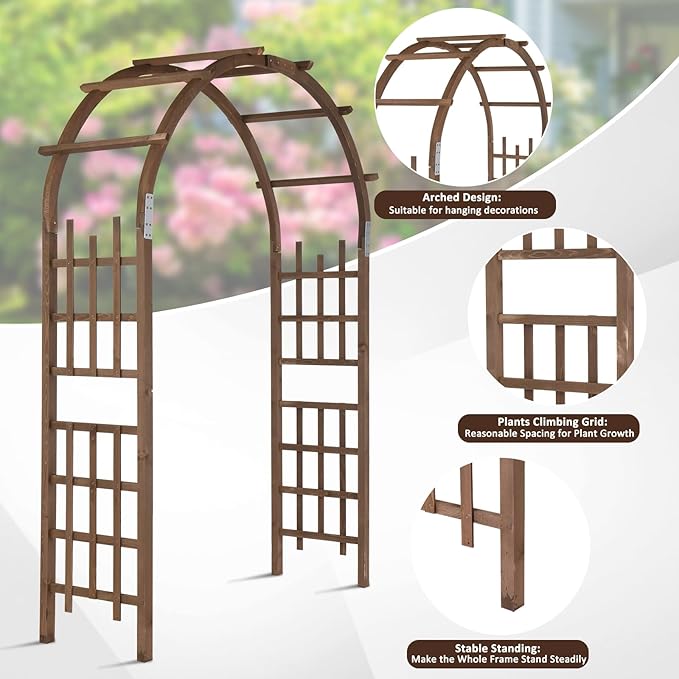 VINGLI Wooden Garden Arbor, Heavy Duty Outdoor Frame Trellis for Ceremony, Wood Trellis Garden Arch Pergola for Plant Climbing, Patio, Lawn, Wedding Ceremony