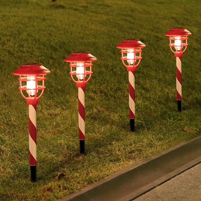 Christmas Solar Pathway Lights Outdoor Decorations,Garden Solar Stake Landscape Lights Candy Cane Christmas Pathway Light (6 Pack)