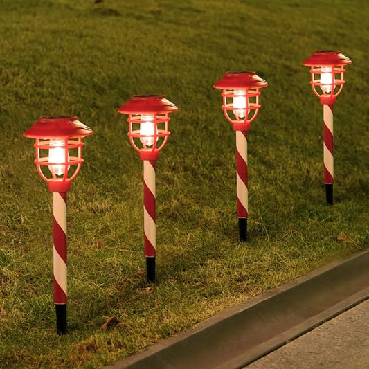 Christmas Solar Pathway Lights Outdoor Decorations,Garden Solar Stake Landscape Lights Candy Cane Christmas Pathway Light (6 Pack)