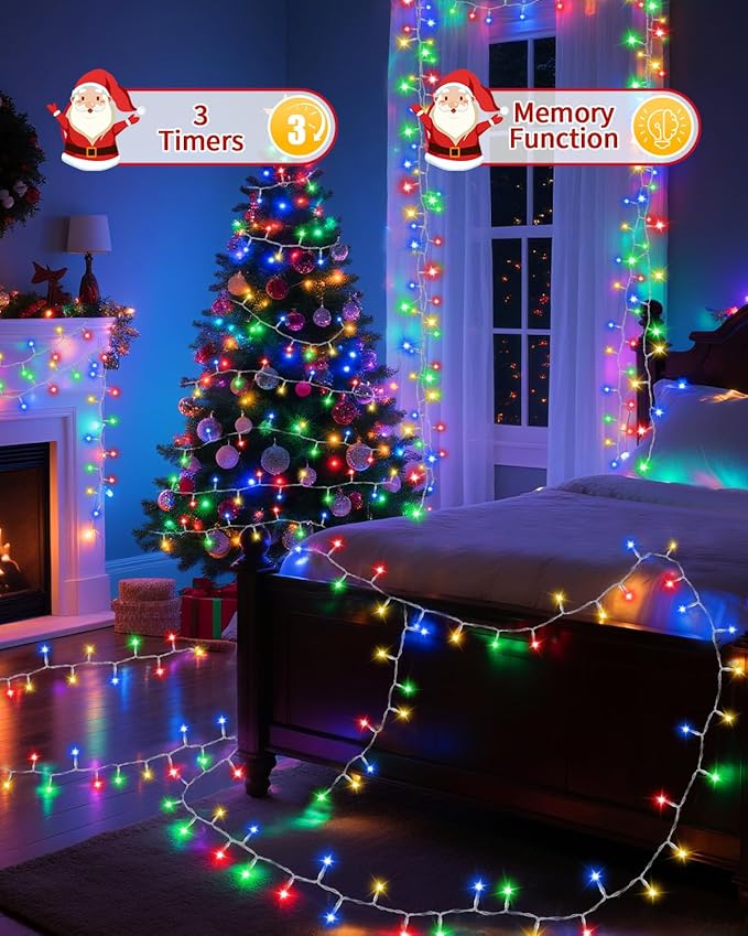 300 LED 108FT Christmas Lights String Outdoor Indoor, Multicolor Xmas Tree Lights, Plug in Twinkle Fairy Light with Remote Timer Dimmable for Room Yard Holiday Party Wedding Camping Decor