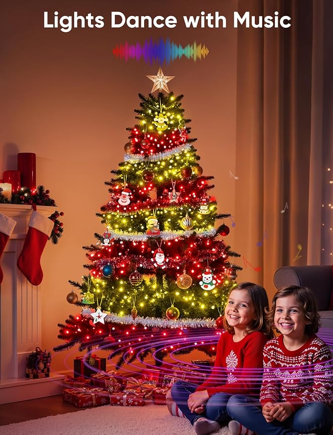 Ollny Smart Christmas Lights, 131FT 400 LED APP Control RGB Color Changing Christmas Tree Lights with Remote, Programmable DIY Musical Waterproof Decor Light with Timer for House Indoor Outdoor House