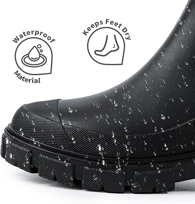 Drecage Womens Rain Boots Waterproof Rubber Garden Shoes Short Ankle Chelsea Boots Slip-Resistant