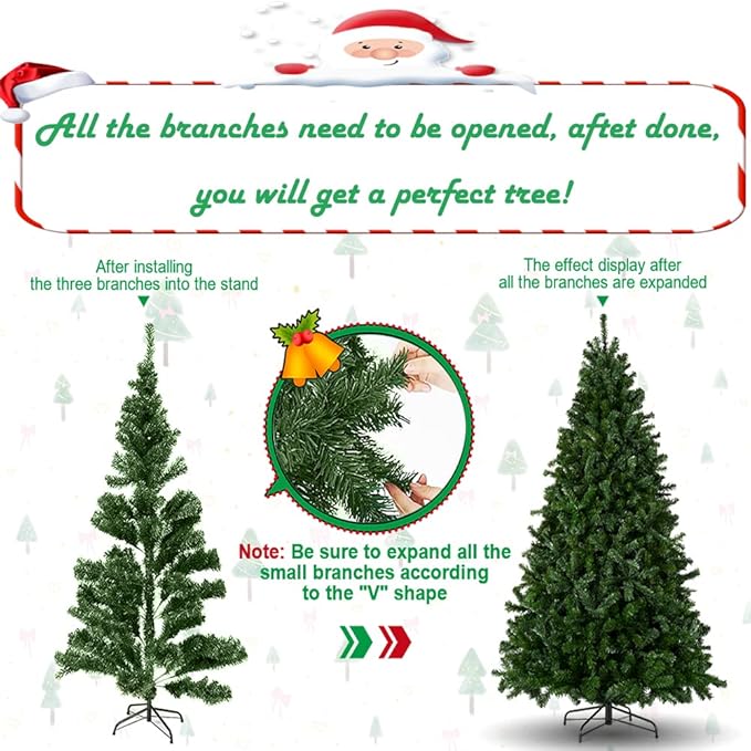 6ft Christmas Tree, Premium Spruce Hinged Artificial Holiday with 700 PVC Branch Tips and Metal Stand for Home, Office, and Xmas Party Decoration