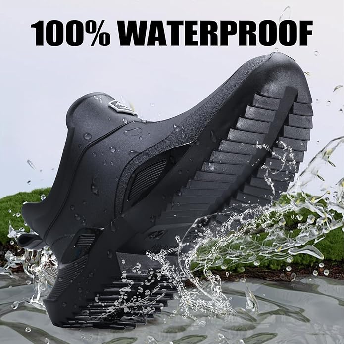Women's Ankle Rain Boots - Slip On Waterproof Festival & Garden Shoes for Men - Comfortable Lightweight Rubber Wellies with Decorative Buckle