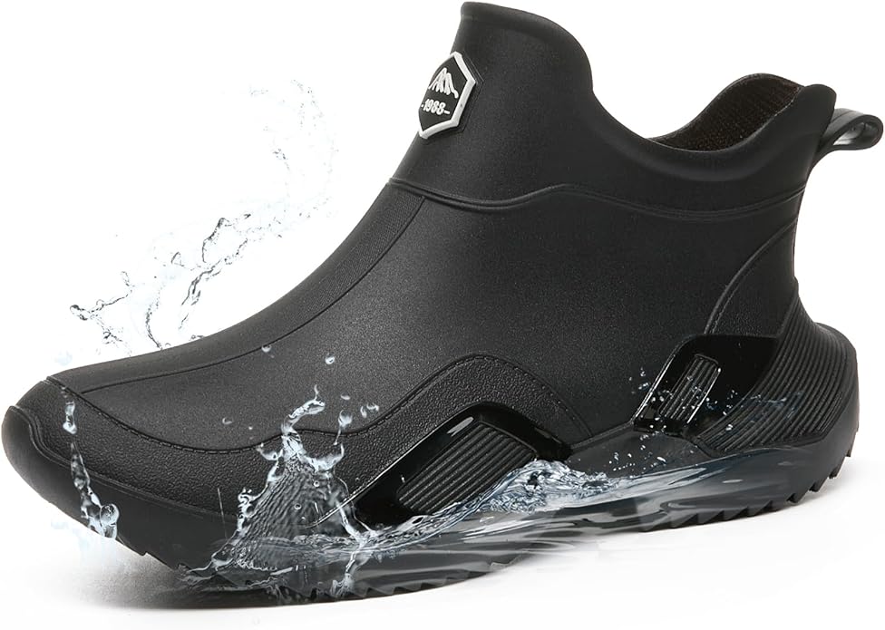 Women's Ankle Rain Boots - Slip On Waterproof Festival & Garden Shoes for Men - Comfortable Lightweight Rubber Wellies with Decorative Buckle