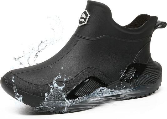 Women's Ankle Rain Boots - Slip On Waterproof Festival & Garden Shoes for Men - Comfortable Lightweight Rubber Wellies with Decorative Buckle