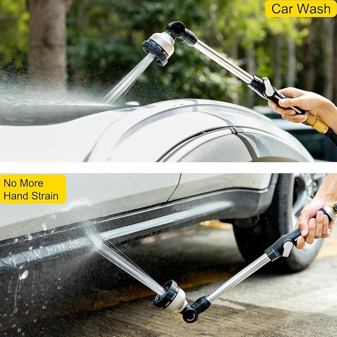 FANHAO Metal Garden Hose Wand, 16-Inch Heavy Duty Watering Wand with 9 Spray Patterns, 180° Rotating Long Garden Hose Nozzle Thumb Flow Control, Ideal to Water Hanging Baskets and Shrubs -Black